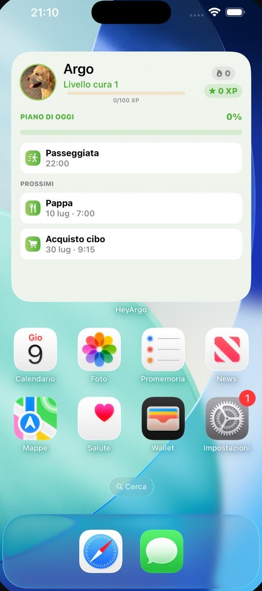 Il widget di HeyArgo sulla schermata Home