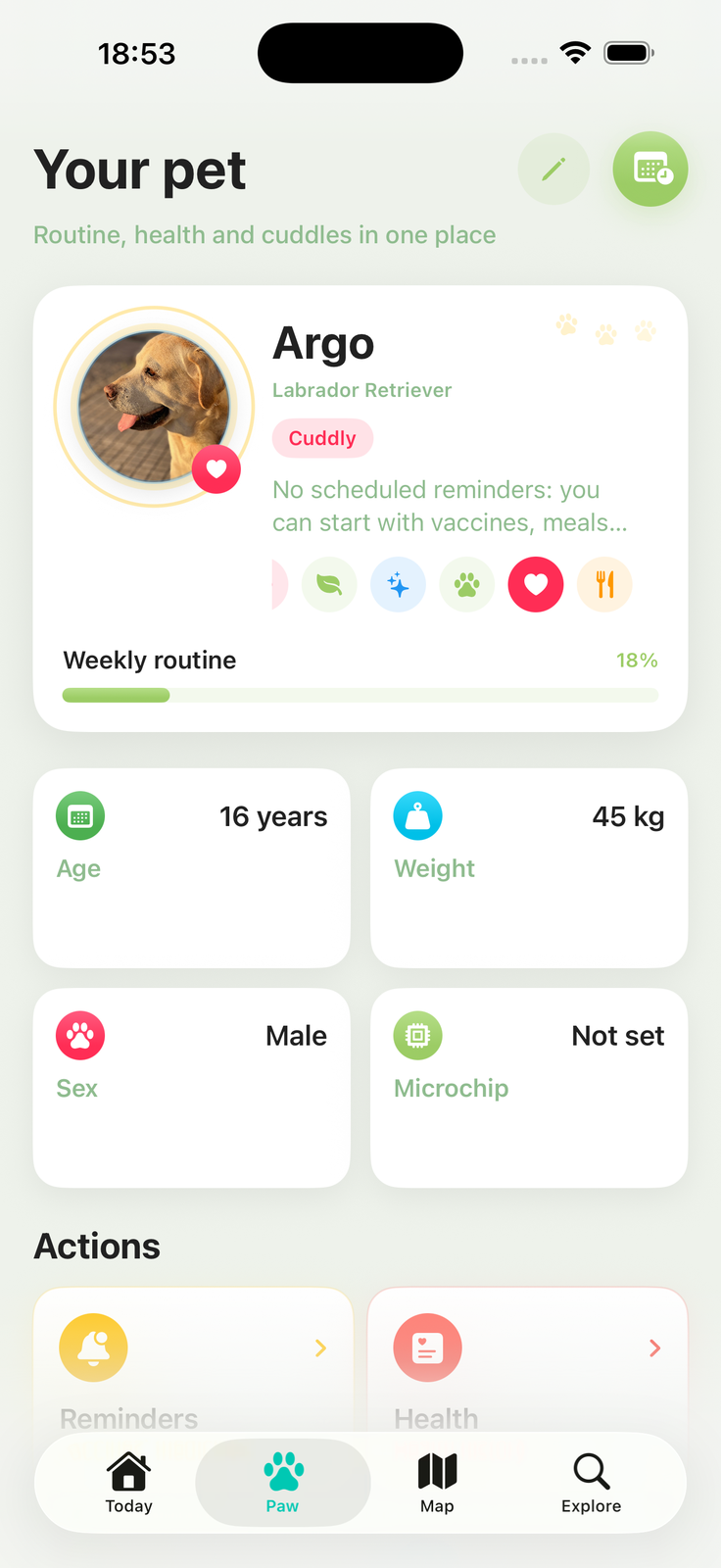 Pet profile in HeyArgo