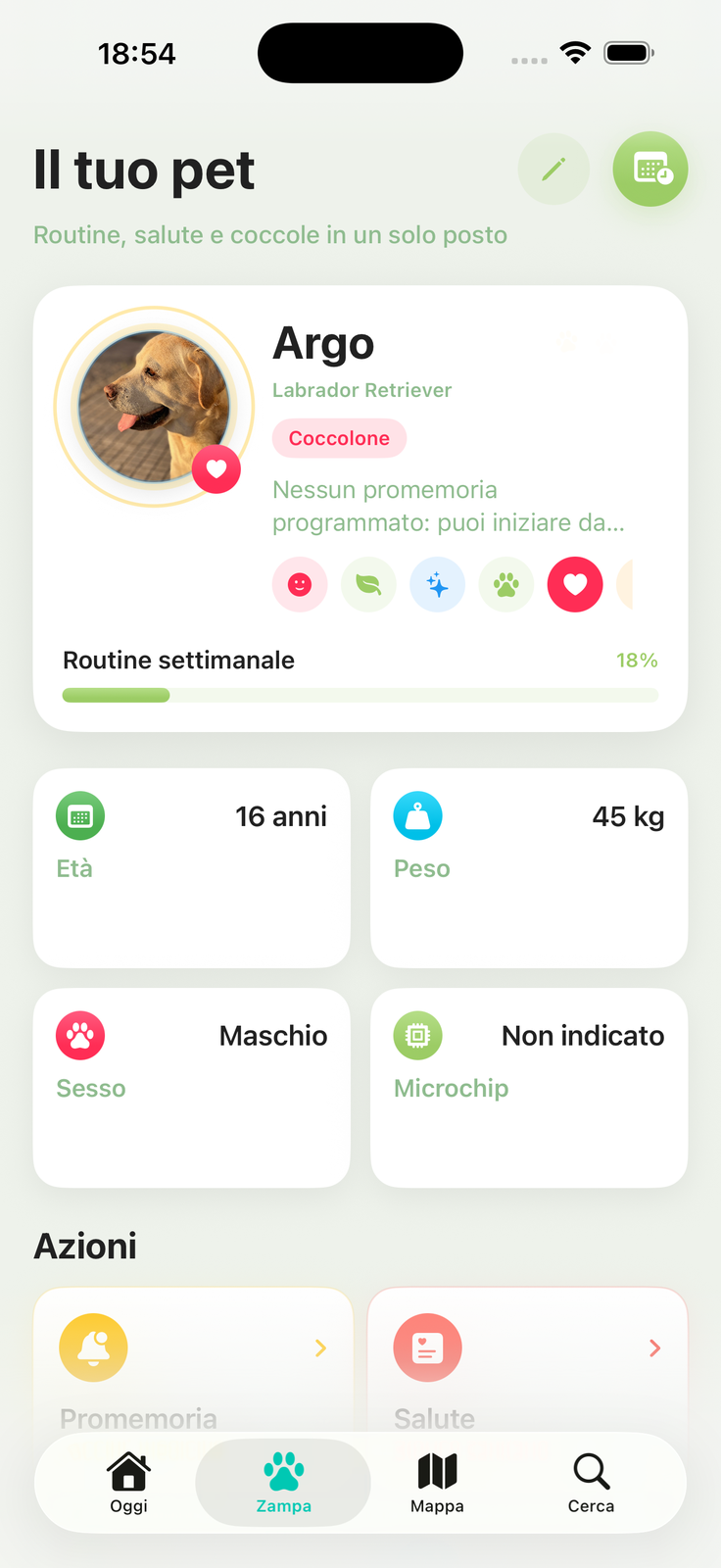 Profilo del pet in HeyArgo