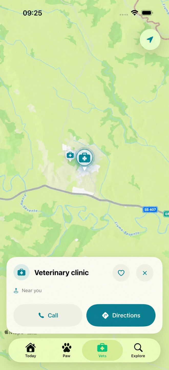 Map of vets and services in HeyArgo with a sample listing